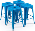 Vogue Furniture Direct 24 Inch Metal Bar Stools, Backless Counter Height Barstools, Indoor Outdoor Stackable Stools with Square Seat, Set of 4 (Blue)