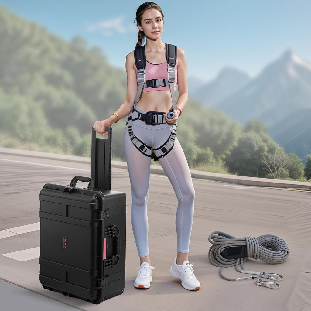 VEVOR Weatherproof Hard Case, Heavy Duty Protective Dry Box Case with Pre-Cut Foam, Wheel Retractable Pull Handles for Travel, Hunt, Military, Tactical, IP67 Waterproof Case for Camera(24.8*19.7*12.5)