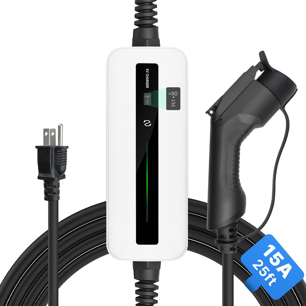 Morec Level 1 ev Charger, Electric Vehicle Portable Charger with 25FT Cable, Home EV Car Charging Station 15A 110V NEMA 5-15P, for All J1772 Cars