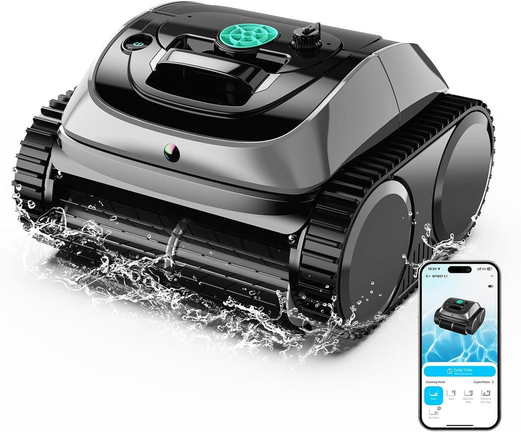 WYBOT C1 Cordless Robotic Pool Vacuum for Inground Pools, Above Ground Pool Cleaner 4-in-1 Wall & Waterline Cleaning Up to 1,614sq.ft, 150mins Smart Navigation, App Support (Obsidian Green)