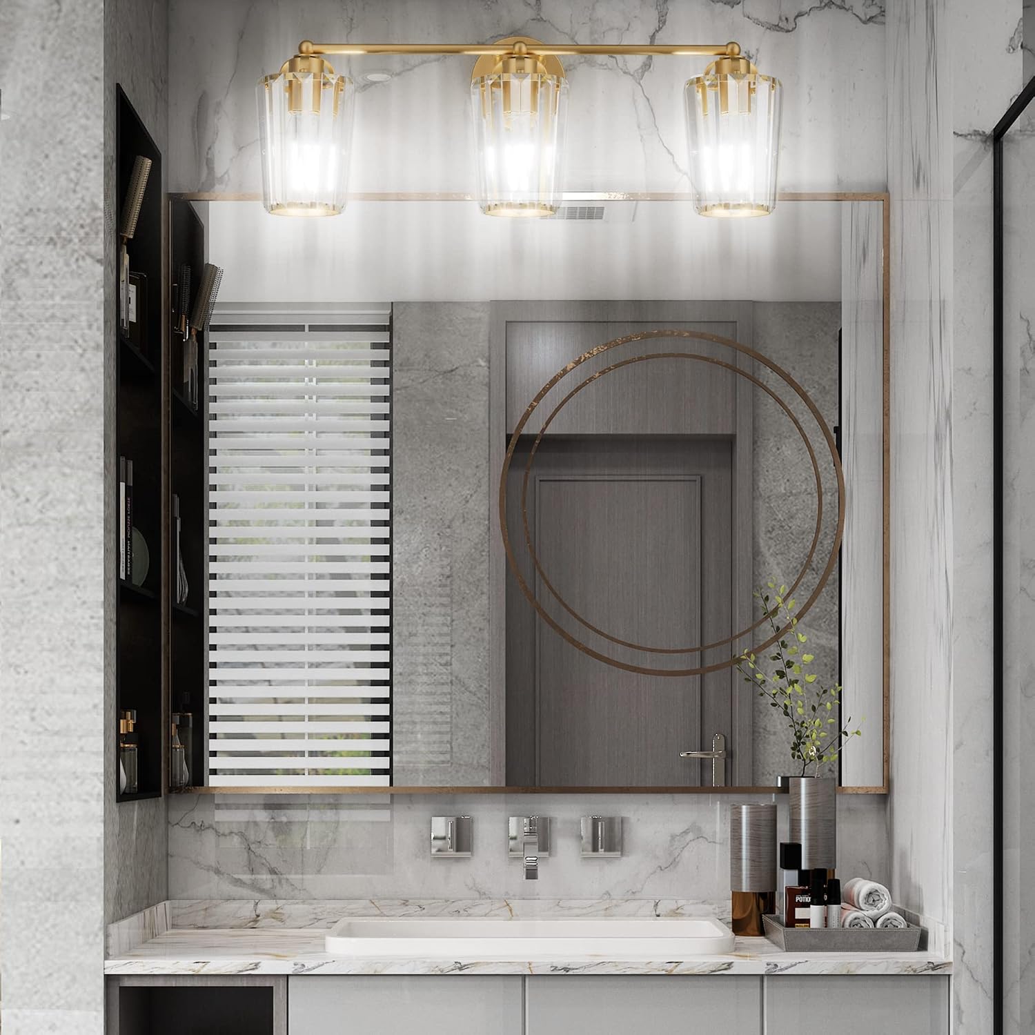 Aipsun Crystal Vanity Lighting Fixtures 3 Light Bathroom Vanity Light Gold Light Fixtures Over Mirror (Exclude Bulb)