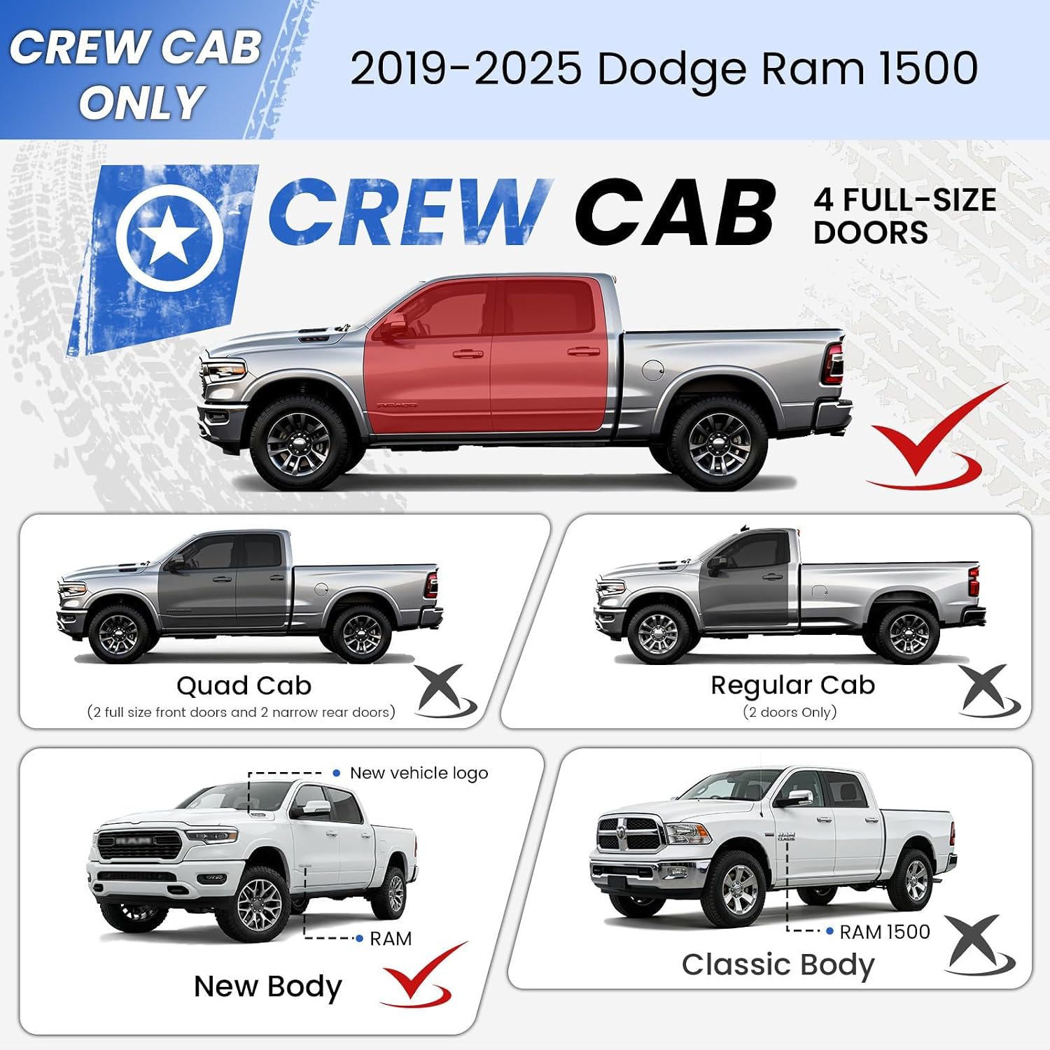 PZ 6' Running Boards Anti-Slip Side Steps Carbon Steel Compatible with Dodge Ram 1500 Crew Cab 2019-2025 New Body Style,550LBS Steel No Drill Truck Running Boards Direct Fit Nerf Bar
