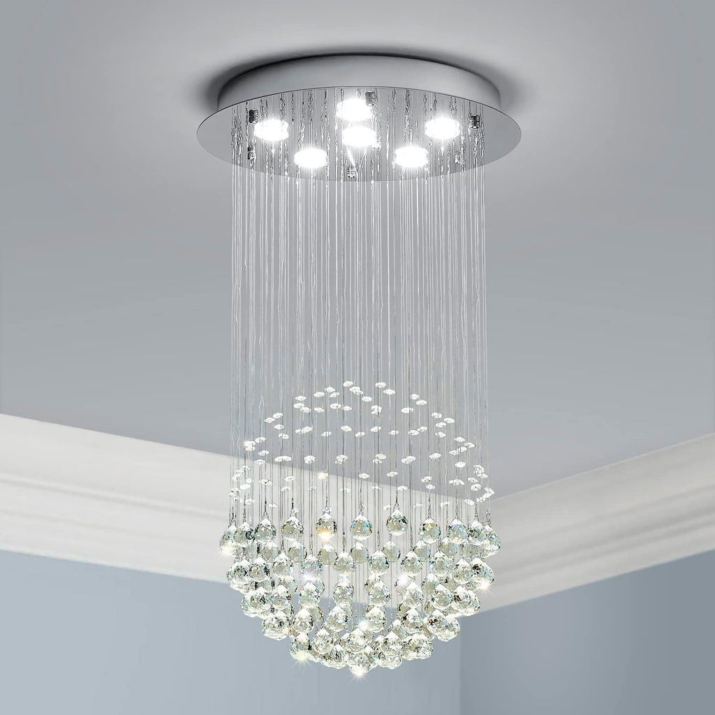 Saint Mossi Chandelier Modern K9 Crystal Raindrop Chandelier Lighting Flush mount LED Ceiling Light Fixture Pendant Lamp for Dining Room Bathroom Bedroom Livingroom 6 GU10 LED Bulbs Required H32 X D18