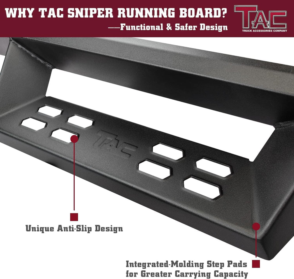 TAC Sniper Running Boards Fit 2007-2018 Silverado/Sierra 1500 EXT/Double Cab|2007-2019 2500/3500 EXT/Double Cab 4' Drop Side Steps Nerf Bars Automotive Exterior Accessories Fine Texture Black 2pcs