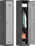 Bestoo Metal Armoire Wardrobe Closet with Locking Doors 71' Tall Narrow Steel Locking Storage Cabinet with 1 Lockable Door and Hooks for Employees, Gym, School, Home and Office (Black Gray)