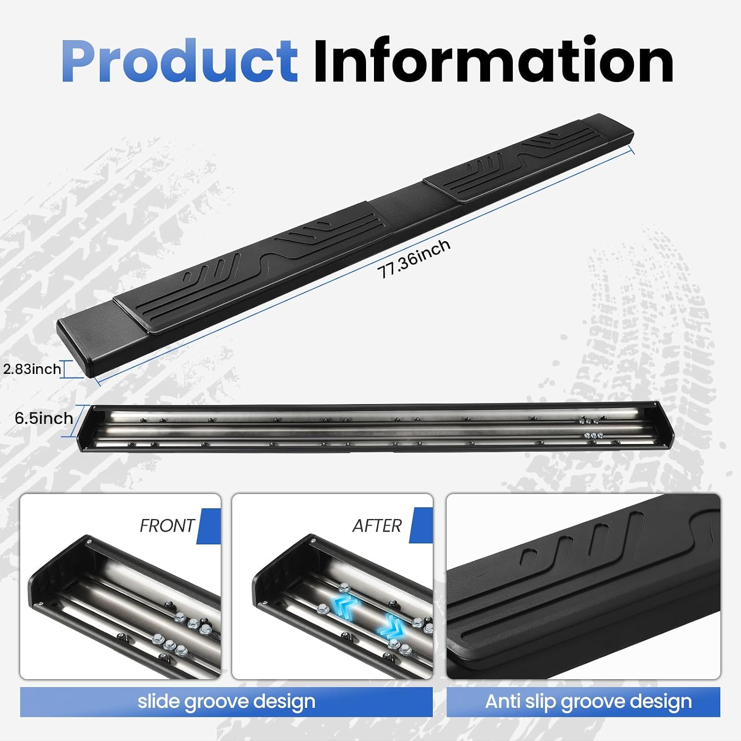 PZ 6.5' Rustproof Running Boards Side Steps Compatible with Chevy Silverado/GMC Sierra 1500 Double Cab 2019-2025,2020-2025 2500HD 3500HD,500LBS Anti-Slip Black Aluminum No Drill Truck Running Boards