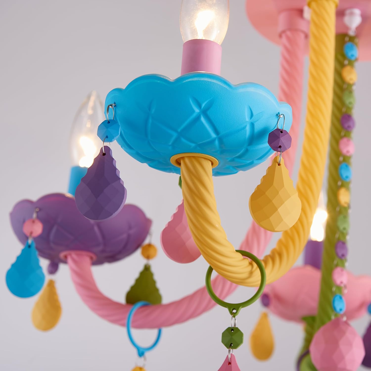 5-Light Children Candle Chandeliers, Modern Candy Design Flush Mount Close to Ceiling Light for Bedroom, Dining Room, Kitchen, Bathroom, D22 × H16 inch, Macaron Colorful Finish & K9 Crystal