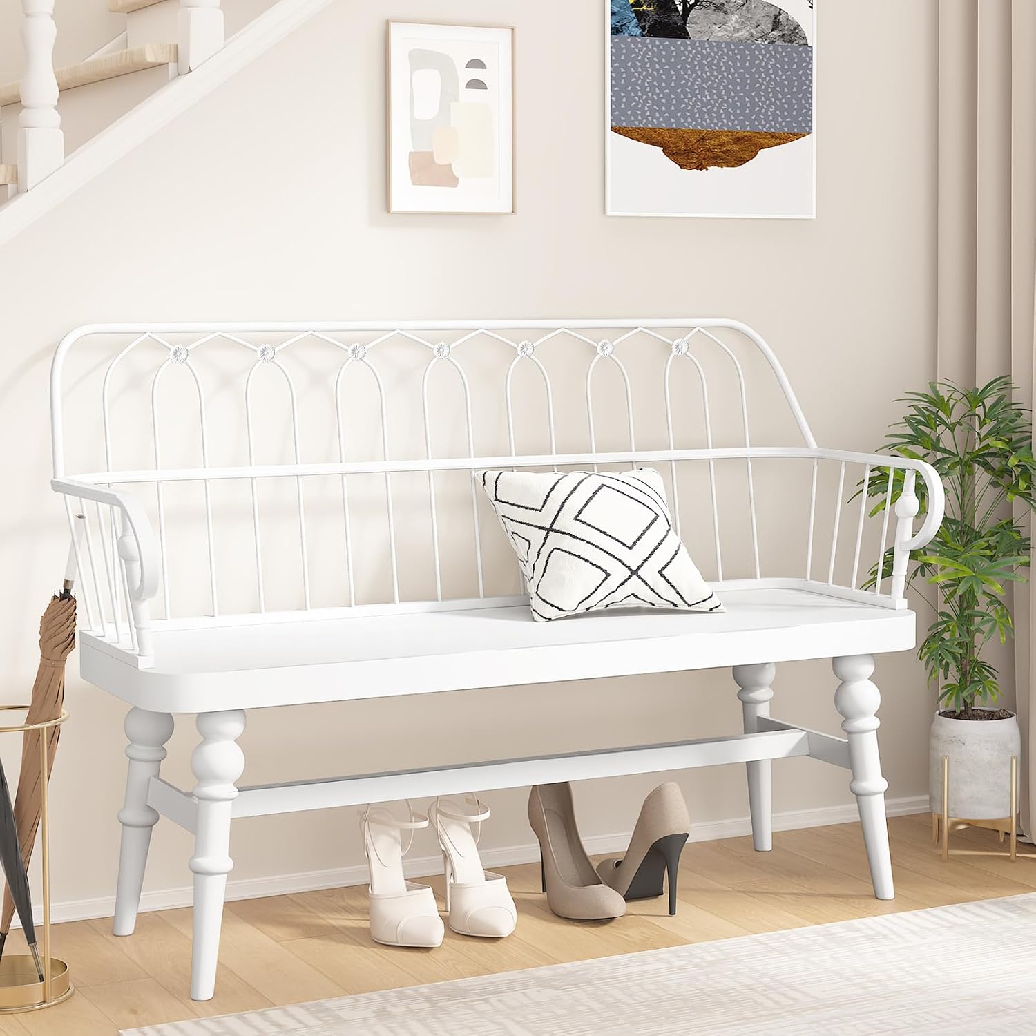 DIBRATY Entryway Bench,Spindle Back Wooden Dinning Bench, Farmhouse Foyer Bench for Entryway, Living Room, Dinning Room, Mudroom