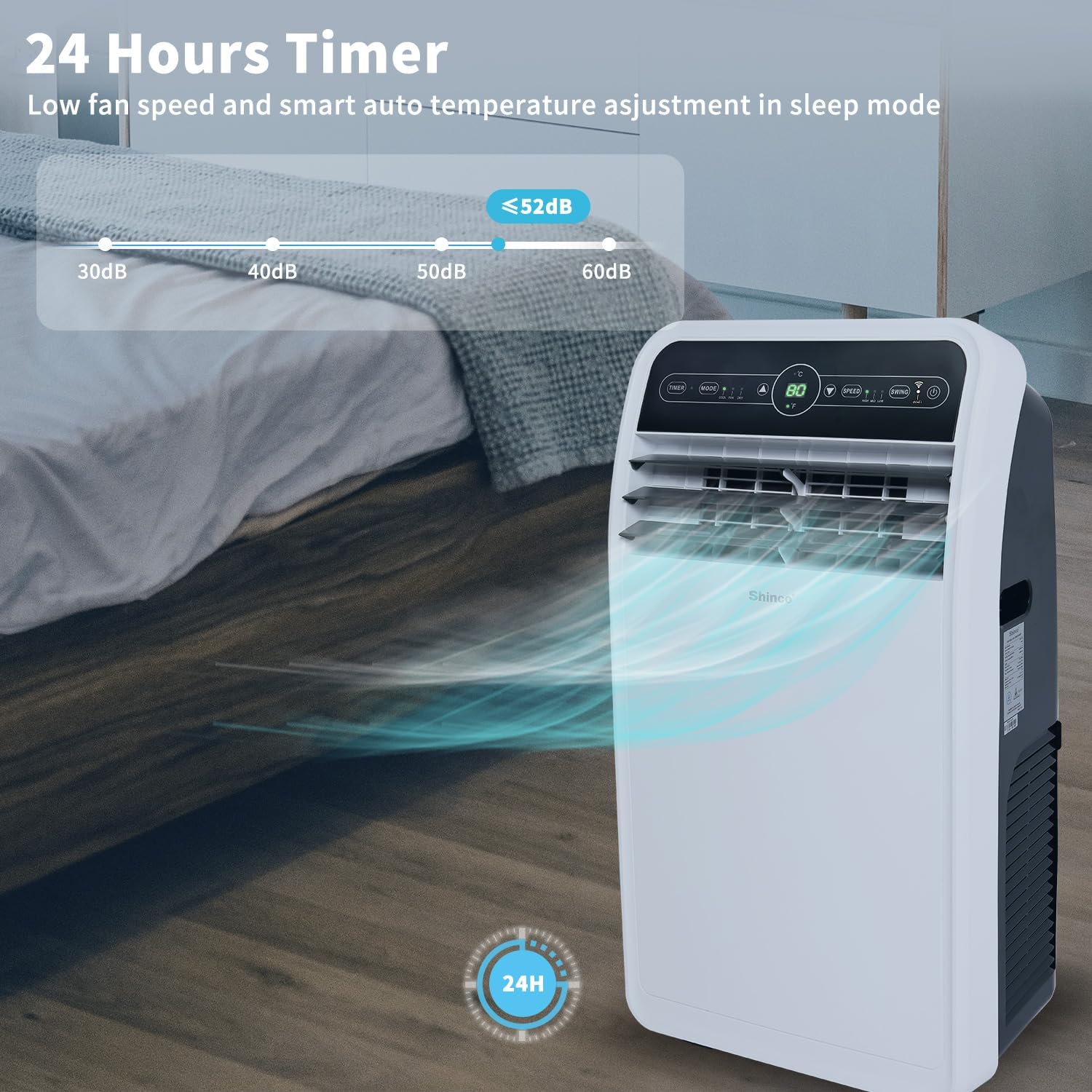 Shinco 12,000 BTU Portable Air Conditioner with WiFi, Portable AC Unit with Built-in Cool, 3-in-1 Cooling Fan & Dehumidifier for Rooms up to 450 Sq.Ft, Remote, 24H Timer, Installation Kits