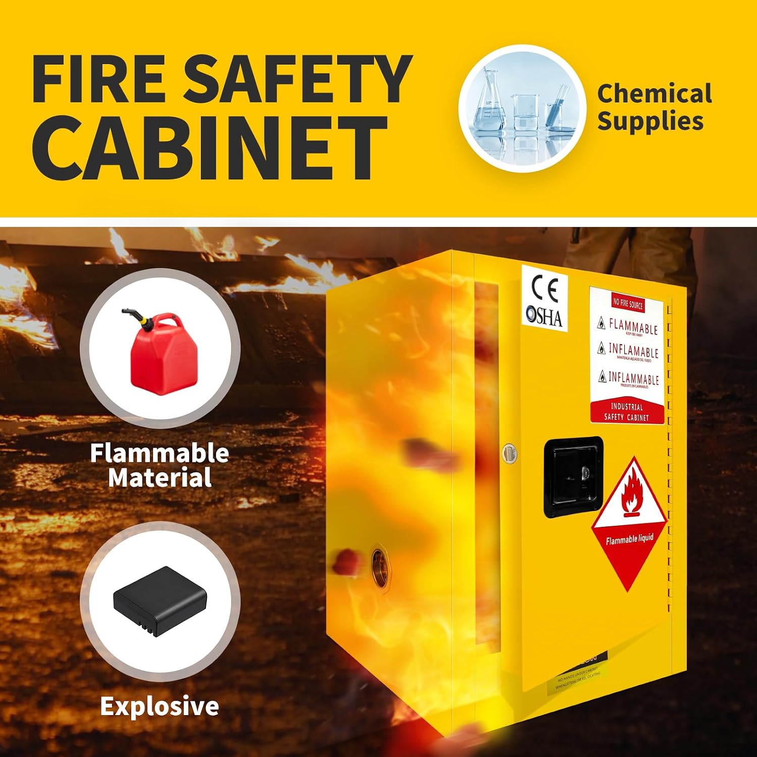 22 Gallon Flammable Cabinet, Hazardous Storage cabinets, Galvanized Steel Safety Storage Cabinet, Adjustable Shelf Fireproof Cabinet, for Commercial Industrial and Home Use 25H x 20W x 20D