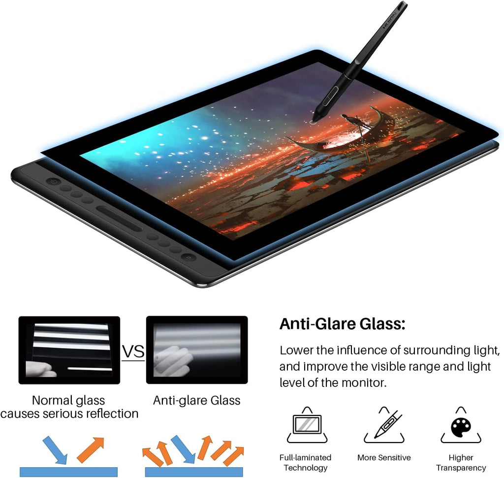 HUION KAMVAS Pro 16 Graphics Drawing Tablet with Screen Full-Laminated Tilt Battery-Free Stylus Touch Bar Adjustable Stand, Work with Windows, Mac and Linux, 15.6inch Pen Display with Mini Keydial K20