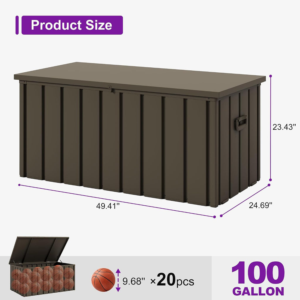 PURPLE LEAF Outdoor Deck Box 100 Gallon Waterproof Lockable Storage Box Container with Lid Deck Organization for Patio Cushions Side Table Pool Accessories Garden Tools, Brown