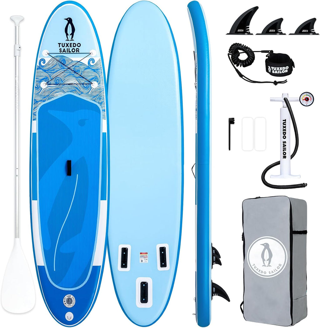 Tuxedo Sailor 10'6'×33'×6' Inflatable Stand Up Paddle Board with Premium SUP Accessories,Adults & Youth for All Skill Levels, Included with Board, Paddle, Pump, Fins, Backpack Blue Paddleboard