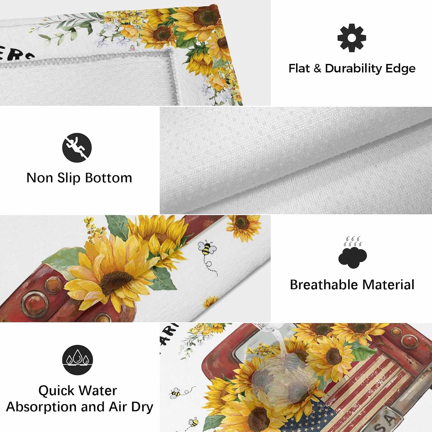 Sunflower Truck Outdoor Rug for Patio/Deck/Porch, Non-Slip Large Area Rug 5 x 7 Ft, Yellow Flowers Summer Botanical Watercolor Indoor Outdoor Rugs Washable Area Rugs, Camping Rug Carpet Runner