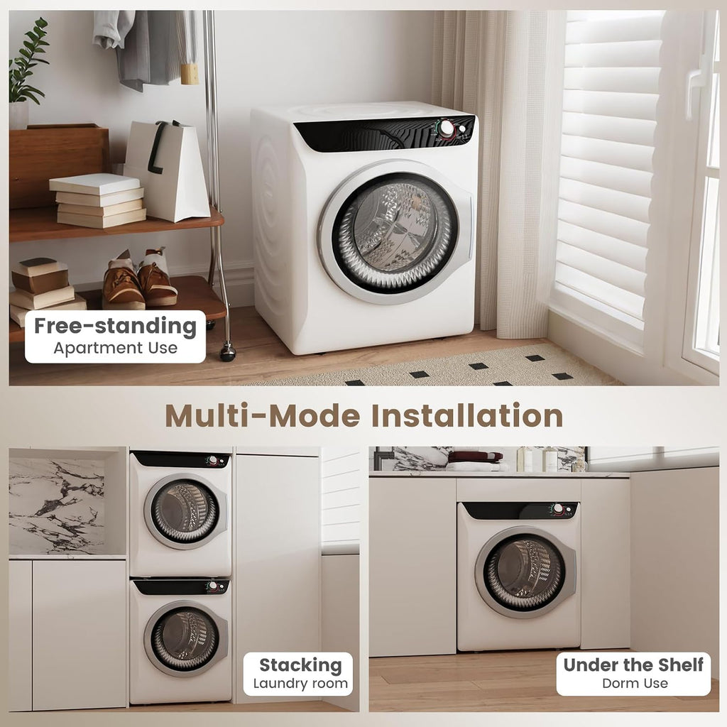 VCJ 2.6 cu.ft Portable Dryer, 1400W Electric Clothes Dryer with 5 Drying Modes & Stainless Steel Tub, Front Load Compact Dryer for Home, Apartment, Dorms