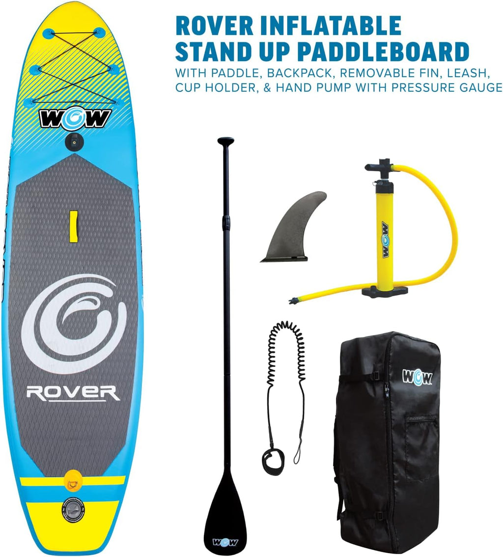 WOW Sports - Rover Paddleboard - Inflatable Paddleboard with Pump & Carrying Case - Perfect Lake Accessory