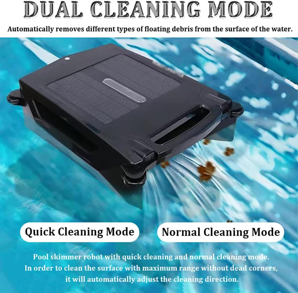 Solar Powered Robotic Pool Sur-face Skimmer Robot with 24/7 Continuous Cleaning, Cordless Robotic Cleaner Smart Obstacle Avoidance, 3.4L Garbage Collection Basket, 2 Speed Modes