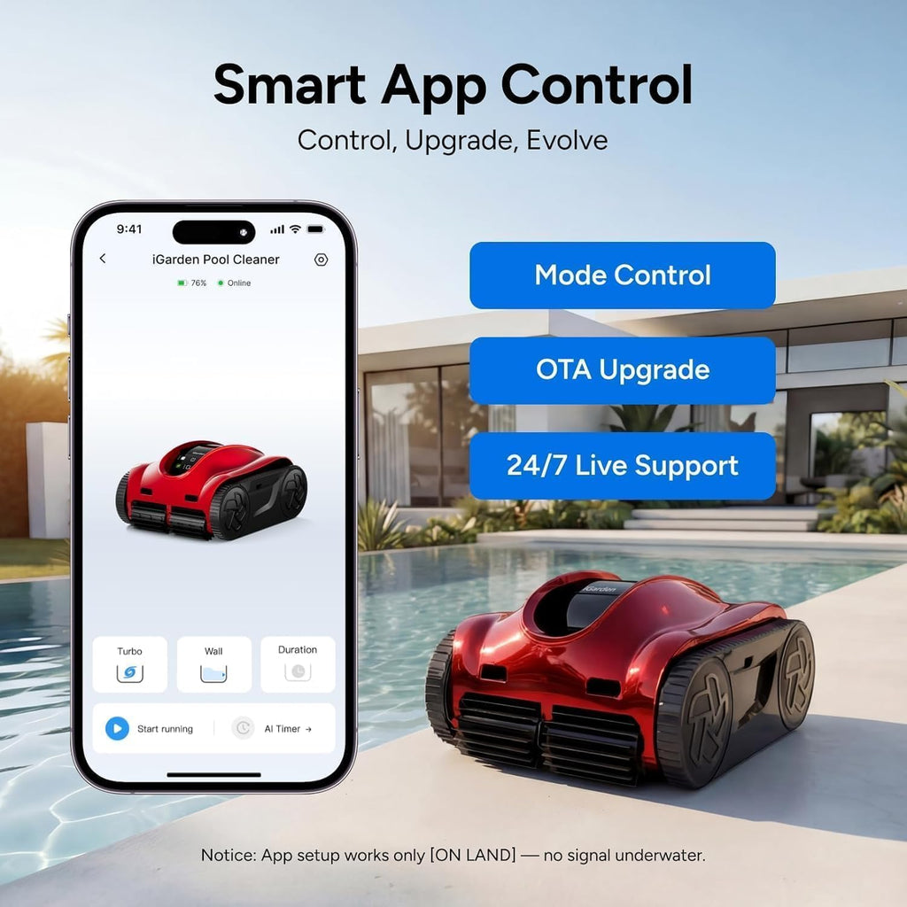 iGarden Pool Cleaner K Pro, 15H Runtime, Cordless Robotic Pool Vacuum for Inground Pools, Touchscreen, Smart Navigation, 200%Turbo Suction, Ultra-Fine Filtration, Auto-Parking