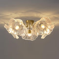 Flower Glass 5 Lights Ceiling Light - Gold Vintage Floral Semi Flush Mount Chandelier Lightin Fixture - Mid Century Modern Art Deco Lamp for Bedroom Bathroom Hallway Hall Laundry Kitchen Dining Room