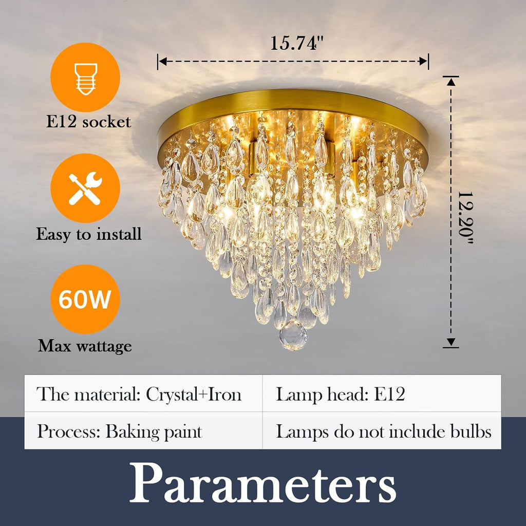 YYJLX Modern Crustal Ceiling Light Fixture Large Flush Mount Ceiling Light 6 Light Ceiling Chandelier for Bedroom Foyer Living Room Dining Room Kitchen.
