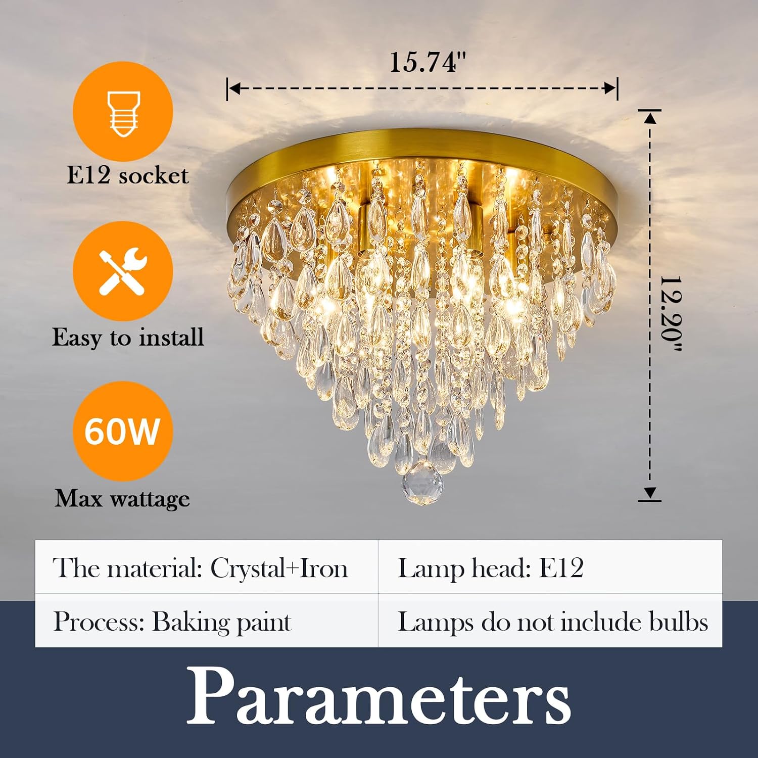 YYJLX Modern Crustal Ceiling Light Fixture Large Flush Mount Ceiling Light 6 Light Ceiling Chandelier for Bedroom Foyer Living Room Dining Room Kitchen.