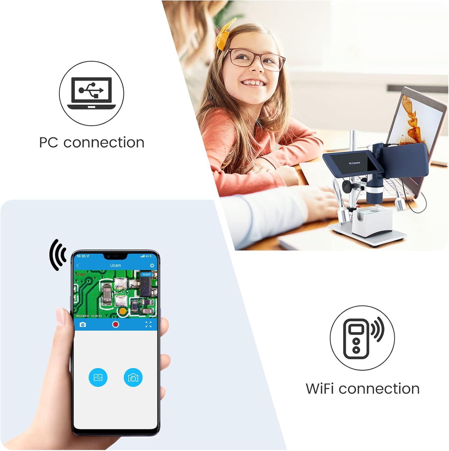 Andonstar AD203S HDMI Digital Microscope for Error Coins with Metal Stand, Handheld Portable USB Microscope Kit for Kids&Adults, 4' LCD Screen, Photo/Video Capture, Windows/Mac PC Compatible(Navy)