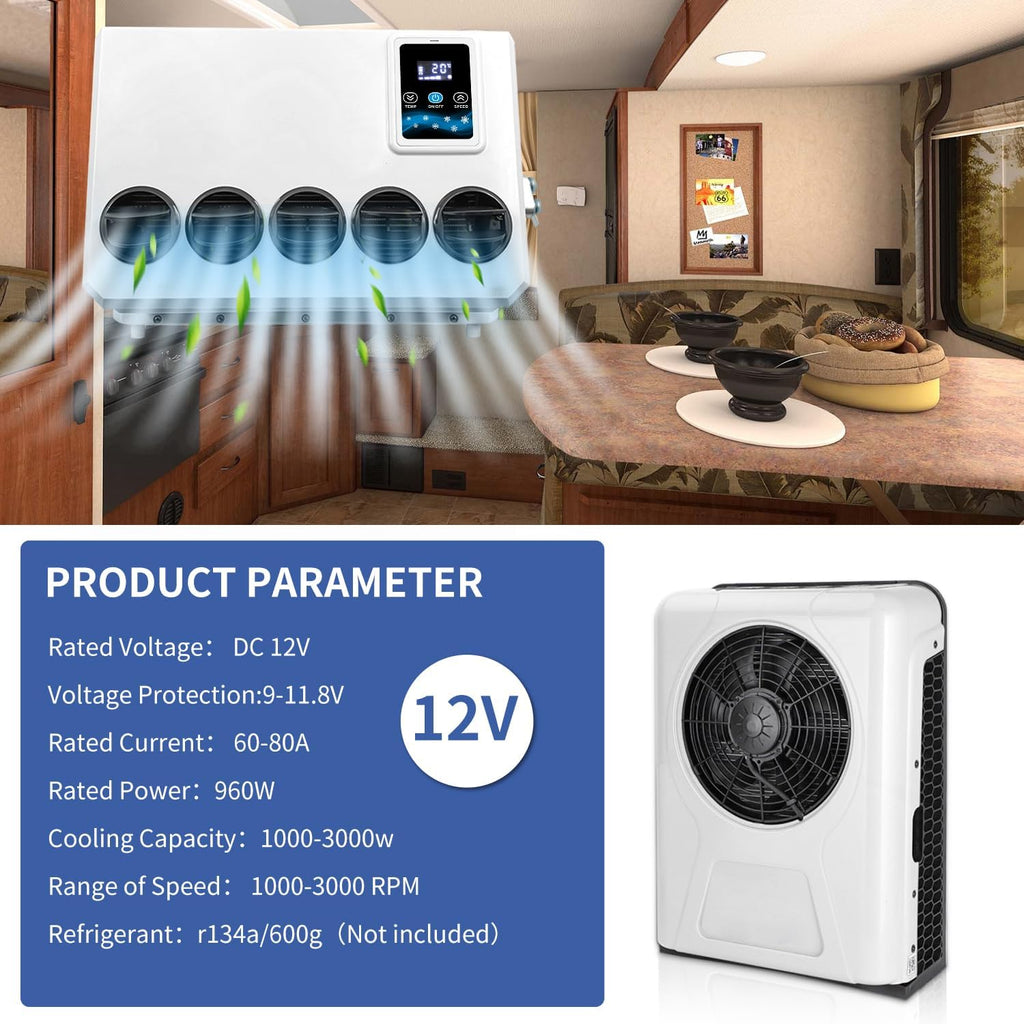 12v Truck air conditioner 8000BTU 12V dc air conditioning 12 Volt Electric split parking ac unit for semi truck Camper Van Automotive Bus Motorhome RV Boat Trailer