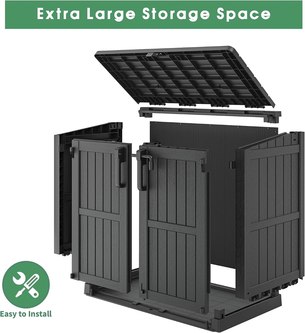 Outdoor Horizontal Resin Storage Shed,Portable Outdoor Storage Cabinet 36 Cu Ft with Lockable Doors -Waterproof Storage Box for Backyards,Easy to Assemble Black