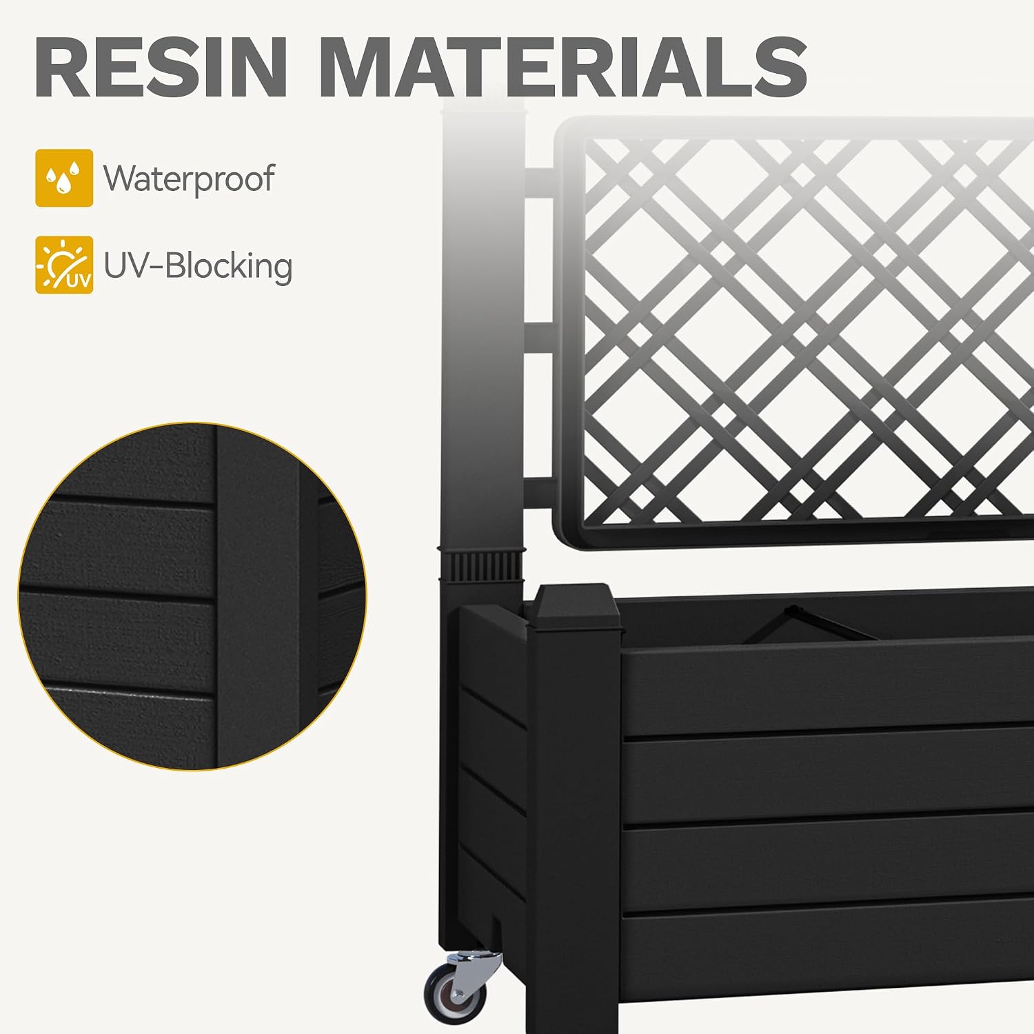 DWVO 3.6 x 1.5 x 5 FT Raised Garden Bed with Trellis, Large Outdoor Planter Trellis Box with Drainage Holes and Wheels for Climbing Plants, Black