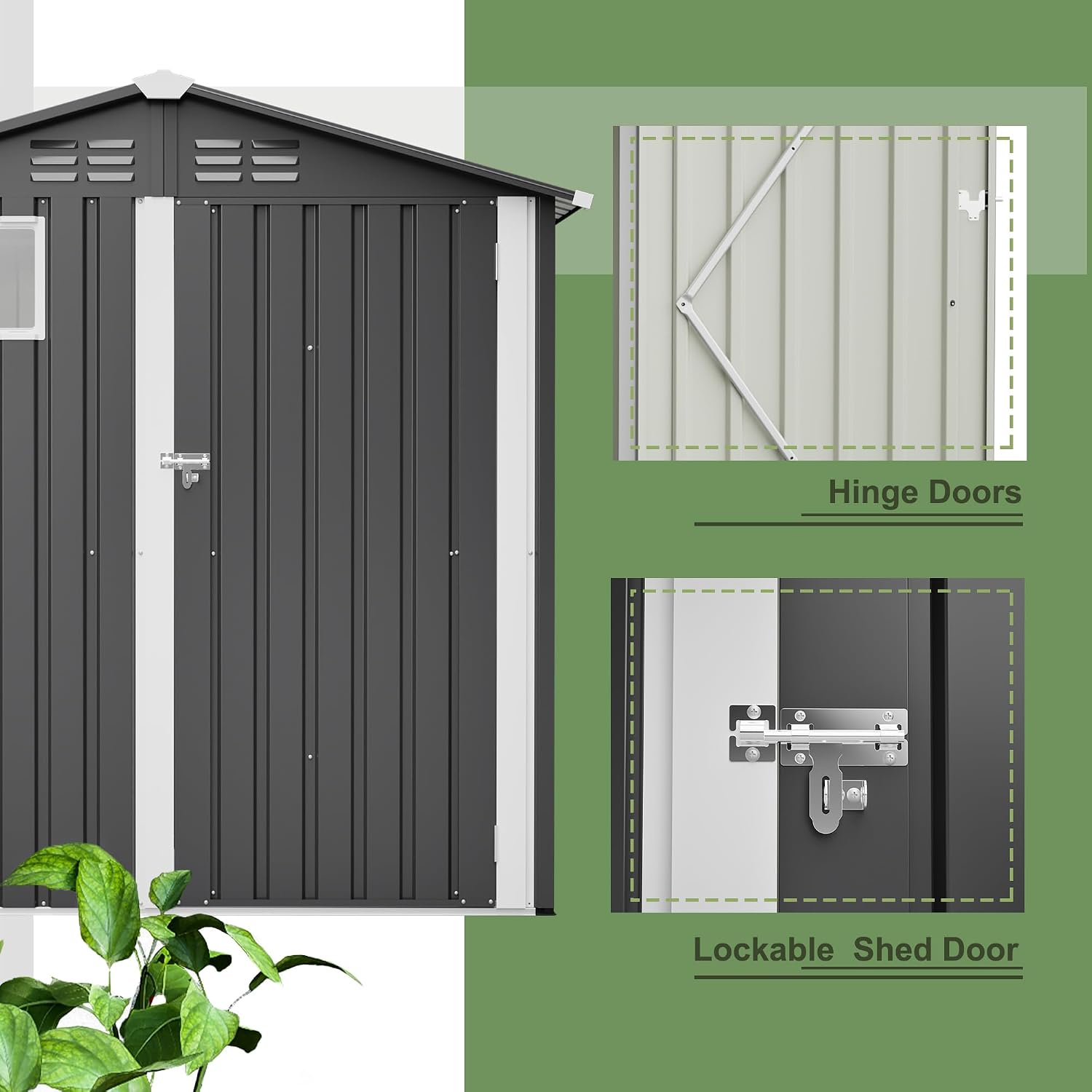 Outdoor Storage Shed, 6 X 4 FT Large Metal Utility Tool Sheds with Floor Frame, Steel Garden Shed with Windows for Backyard Garden Patio Lawn
