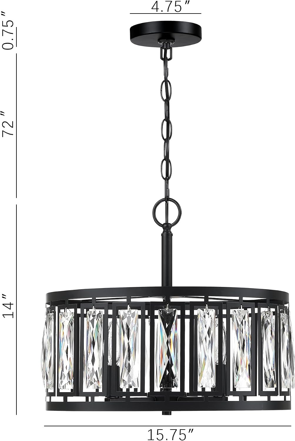Modern Crystal Chandeliers, 4 Lights Matte Black Pendant Lighting Fixture for Dining Room Adjustable Hanging Ceiling Light for Kitchen Island