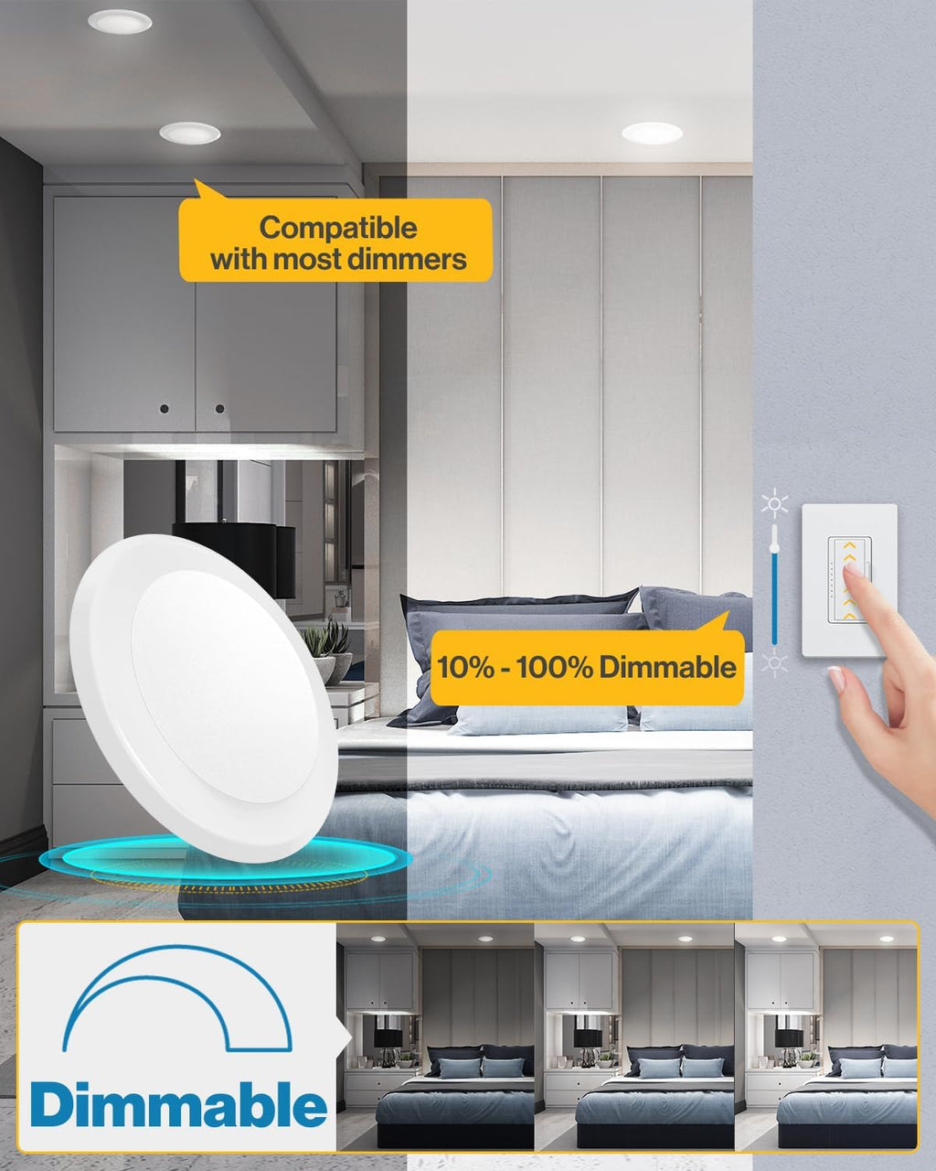 Sunco 48 Pack LED Disc Lights Ceiling 6 Inch, Flush Mount Disk Light, Recessed Can Lighting, 1050 LM, 15W (75W Equivalent), 5000K Daylight, Dimmable, Damp Rated ETL.
