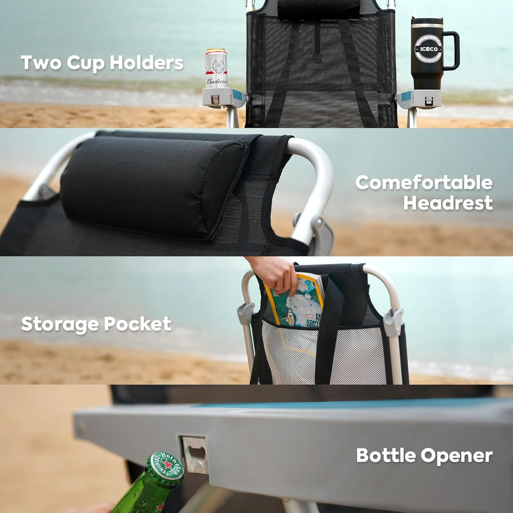 ICECO VL45 ProS 12 Volt Refrigerator with Multi-directional Lid, 45L Portable Fridge Freezer with SECOP Compressor, 0℉-50℉, Dual USB & DC, AC, for Outdoor, Car, RV, Travel |With BC75 Beach Chair Black