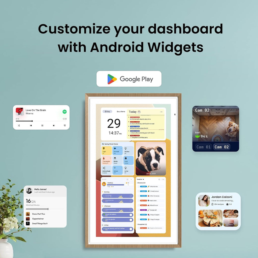 Apolosign 27-inch Digital Calendar : Dual Mode Smart Wall Planner, No Subscription, Install Apps, Sync Calendars, Electronic Touchscreen Interactive Display for Family Schedules, Chore Chart - with Stand (Teak)
