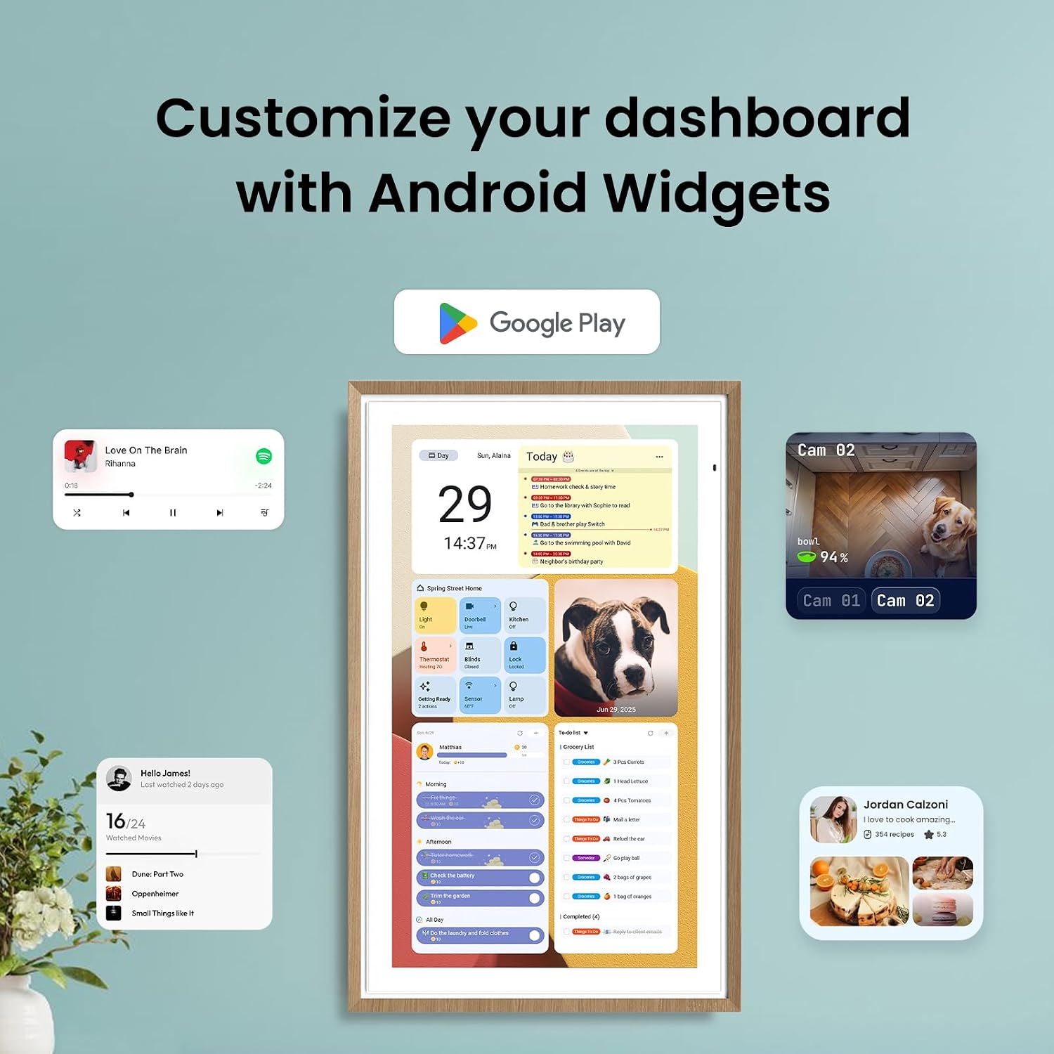 Apolosign 27-inch Digital Calendar : Dual Mode Smart Wall Planner, No Subscription, Install Apps, Sync Calendars, Electronic Touchscreen Interactive Display for Family Schedules, Chore Chart - with Stand (Teak)
