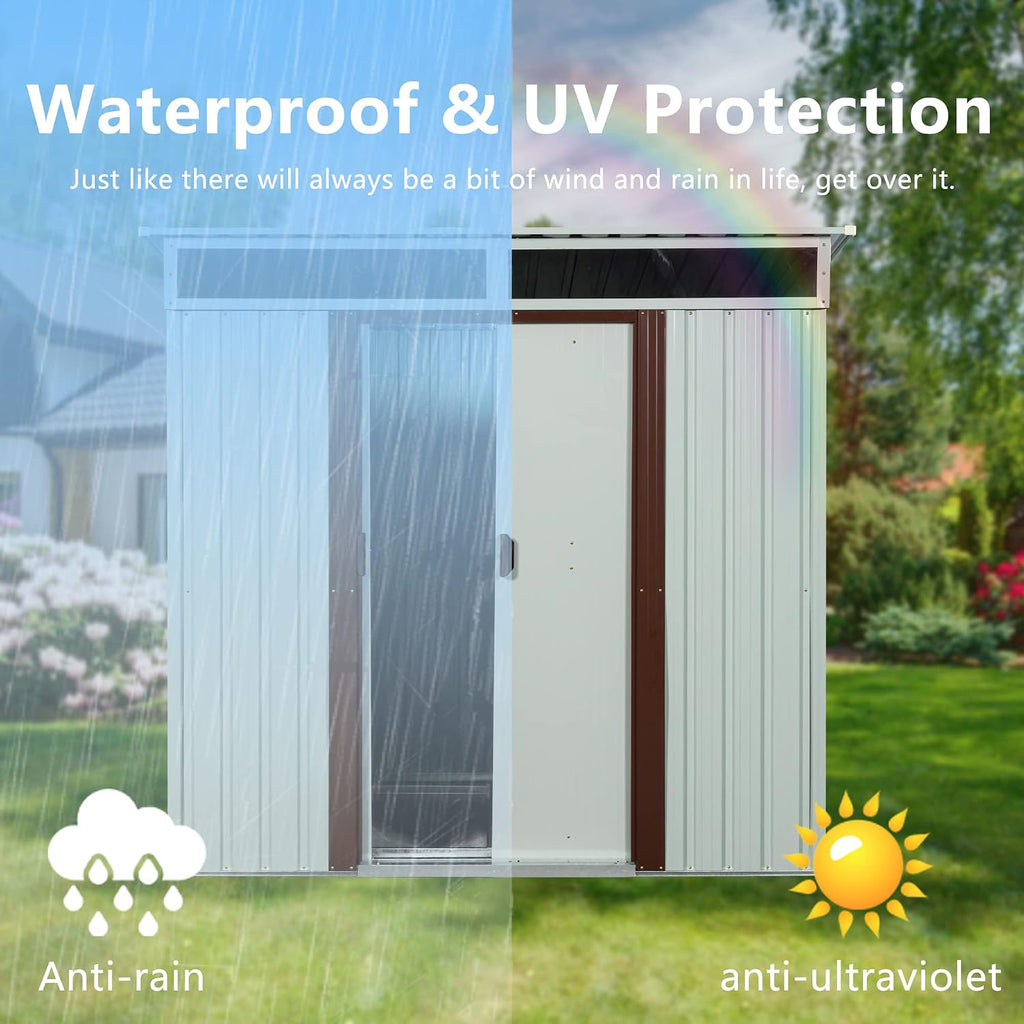 6 x 5 FT Outdoor Metal Storage Shed with Window and Punched Vents,Heavy Duty Storager House w/Sliding Doors & Padlock,Large Waterproof Tool Sheds for Garden,Backyard,Lawn,White