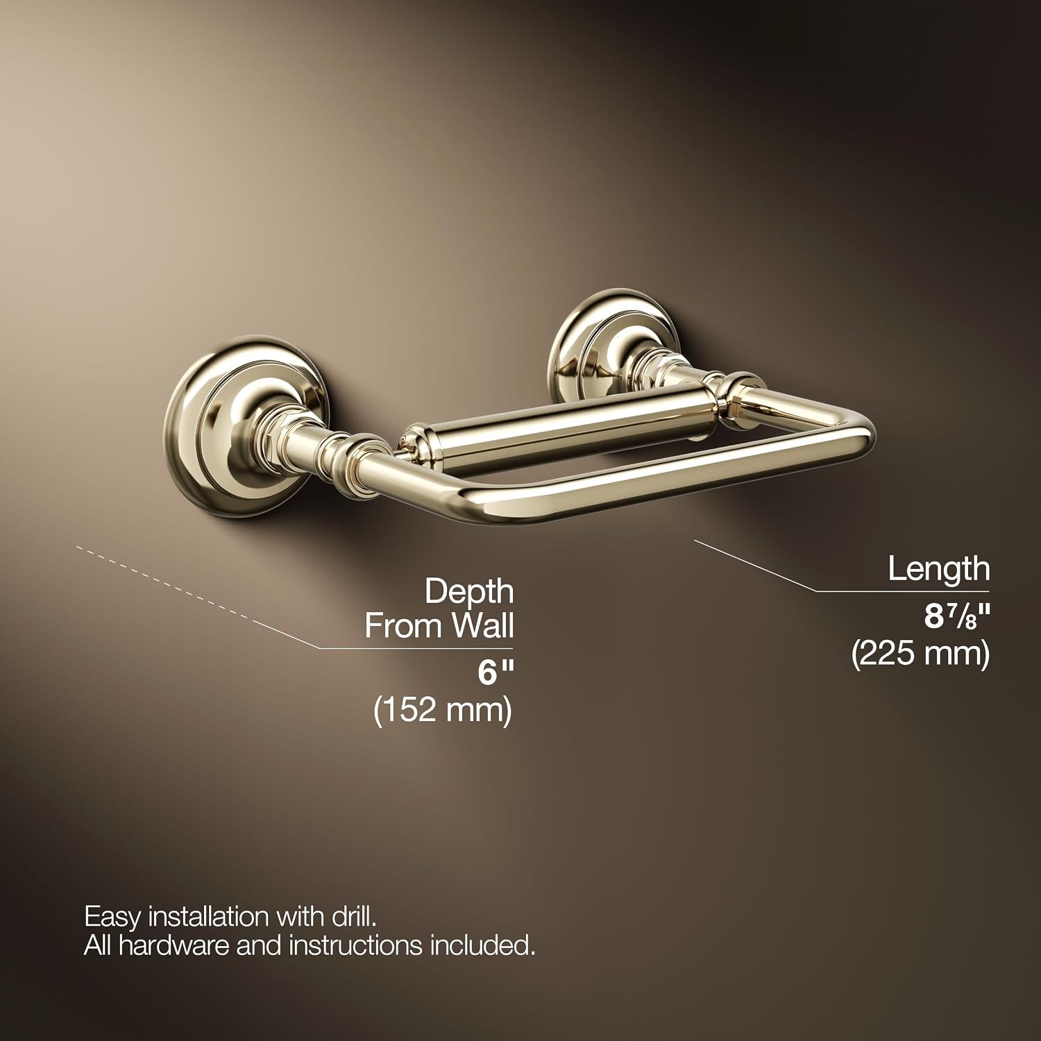 Kohler K72573-AF Artifacts Single Bar Horizontal Tissue Holder Vibrant French Gold