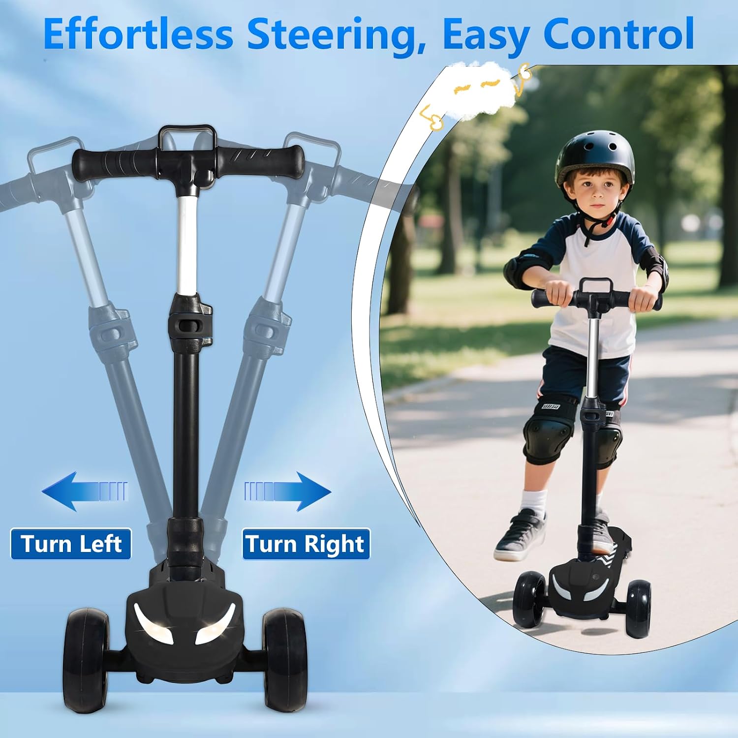 Electric Scooter for Kids Ages 3-12, Full Body Lights Up, Wide Deck, 3 Adjustable Heights, 5MPH Safe Speed, 90min Riding, Foldable 3 Wheel Electric Scooter for Kids Boys Girls Toddler