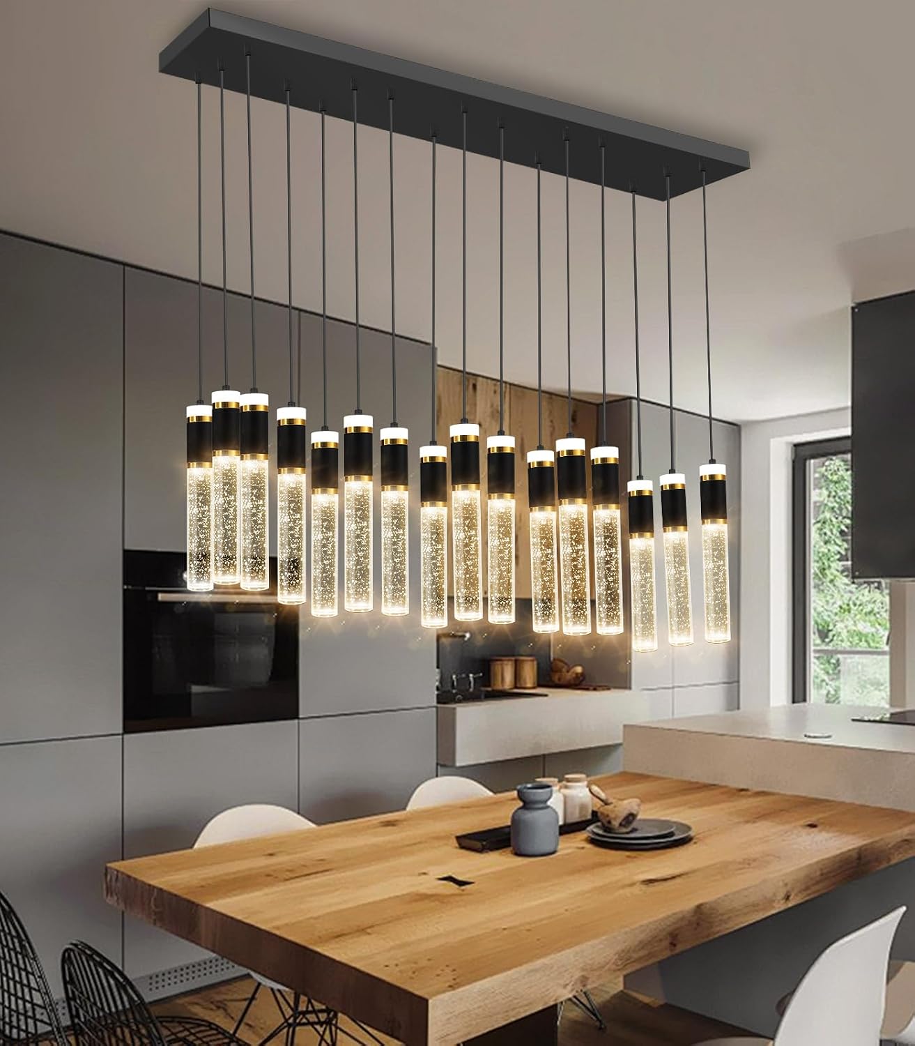 16-Lights Modern Cystal for Kitchen Island LED Dimmable Pendant Lighting Fixture Crystal Chandelier Light Fixtures for Dining Room