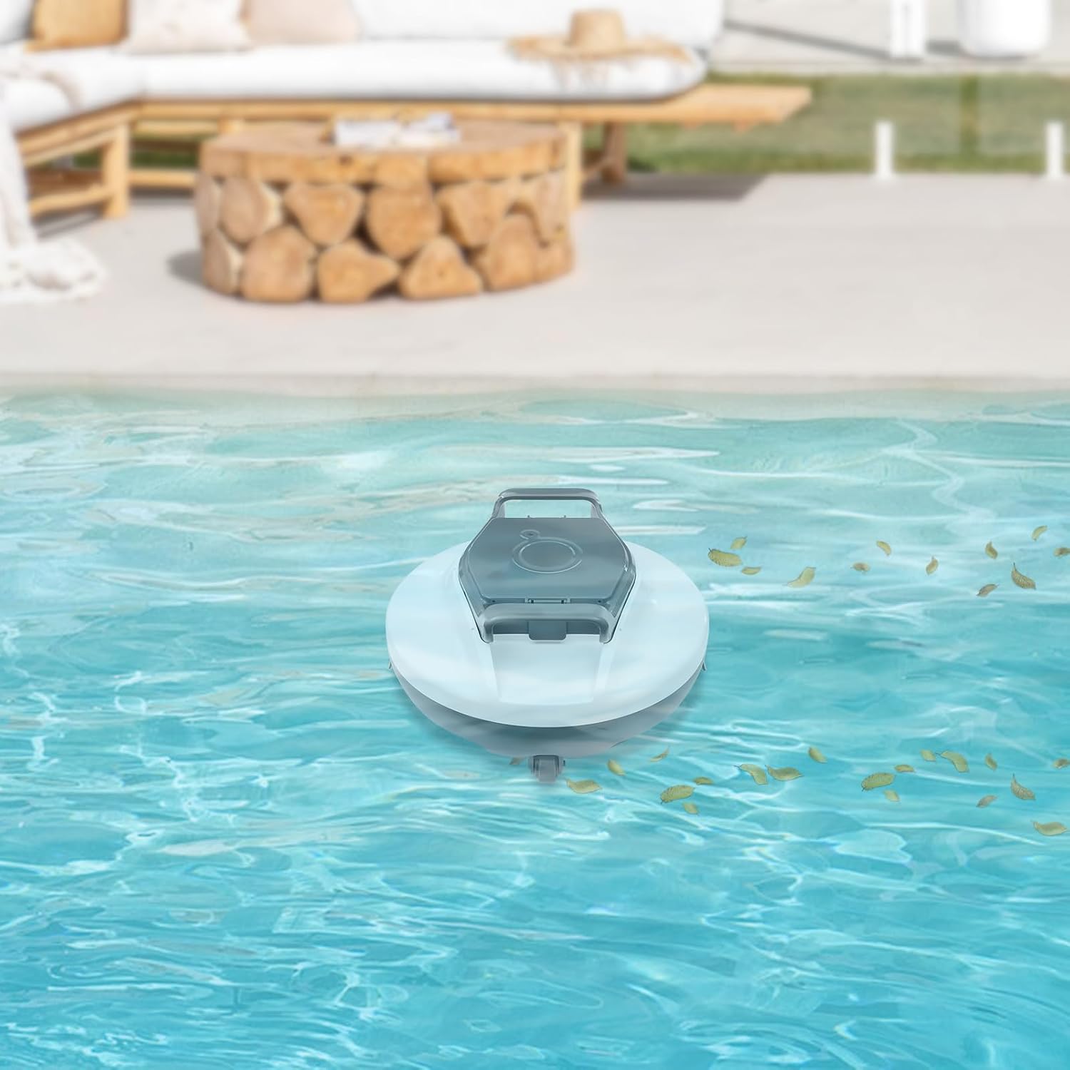 Cordless Robotic Pool Cleaners, Automatic Swimming Pool Cleaning Machine High Efficiency Pool Cleaning Robot, for Pools, Spas, Hot Tubs, and Landscape Pools (Grey, White)