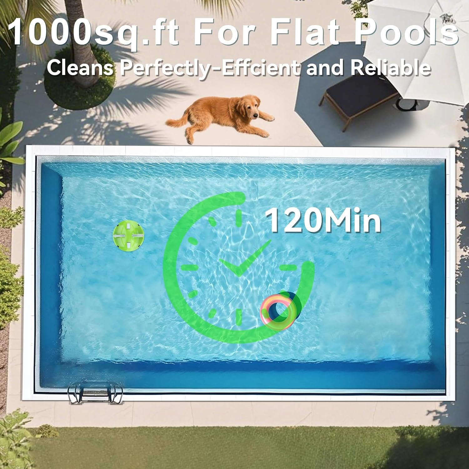 2026 Cordless Robotic Pool Cleaner - 120 Mins Automatic Pool Vacuum for Above Ground Pool & In - Ground Flat Pools up to 1000 Sq.Ft, Robot Pool Cleaner with Self - Parking Tech
