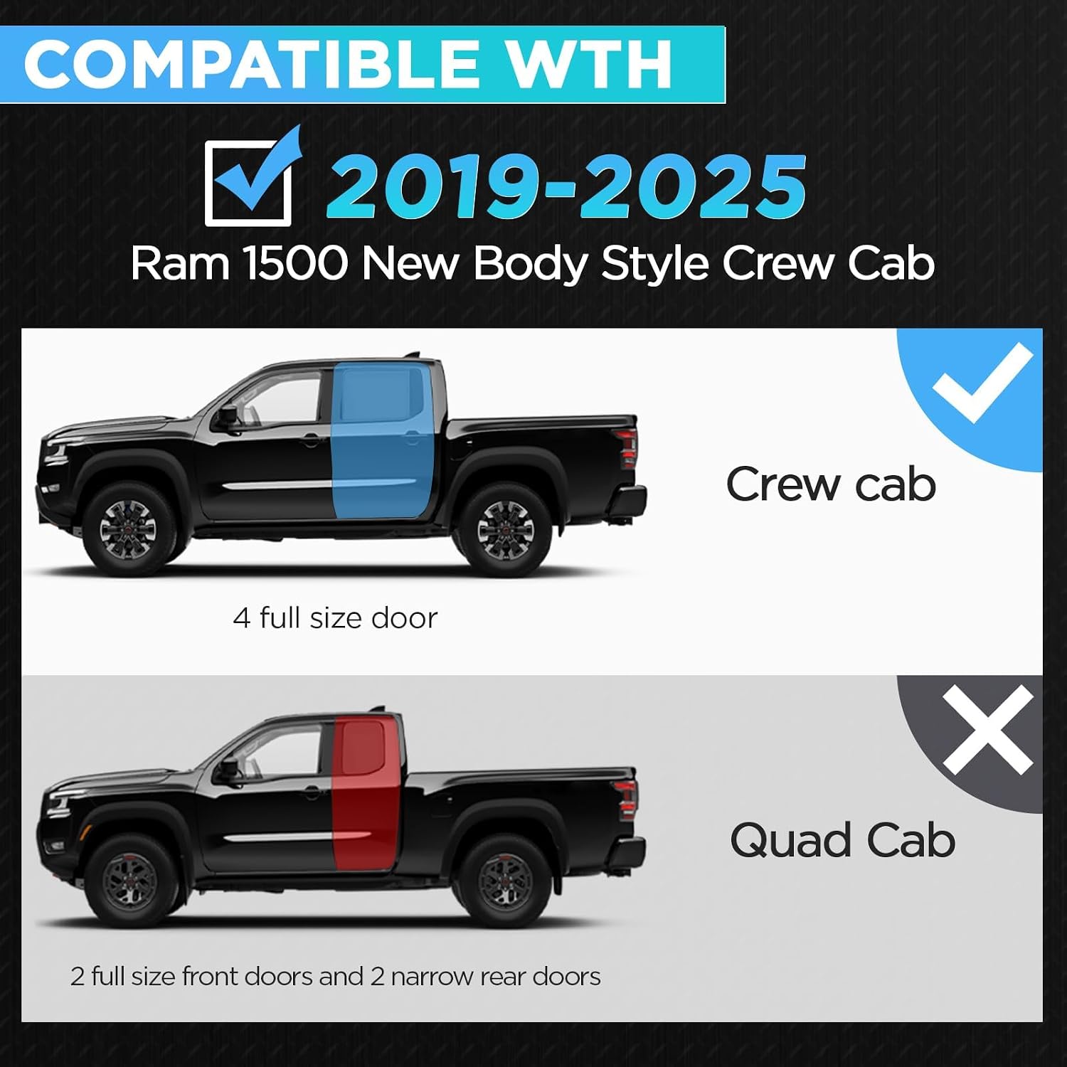 PZ 6' Running Boards Anti-Slip Side Steps Carbon Steel Compatible with 2019-2025 Dodge Ram 1500 Crew Cab New Body Style,550LBS Steel No Drill Truck Running Boards Direct Fit Nerf Bar