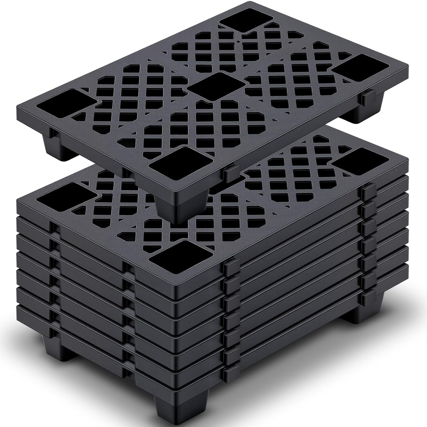 8 Pcs Plastic Pallets for Basement Storage Nestable Moisture Waterproof Lightweight Floor Pallets with Breathable Grid for Indoor Outdoor Supermarket Warehouse (23.6 x 15.8 x 3.9 Inch,Black)