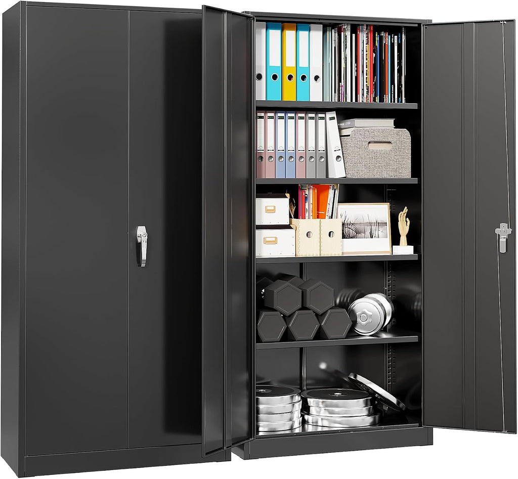 Bonusall 72' Storage Cabinet,Heavy-Duty Steel Cabinet with 2 Locking Doors & 4 Adjustable Shelves for Home
