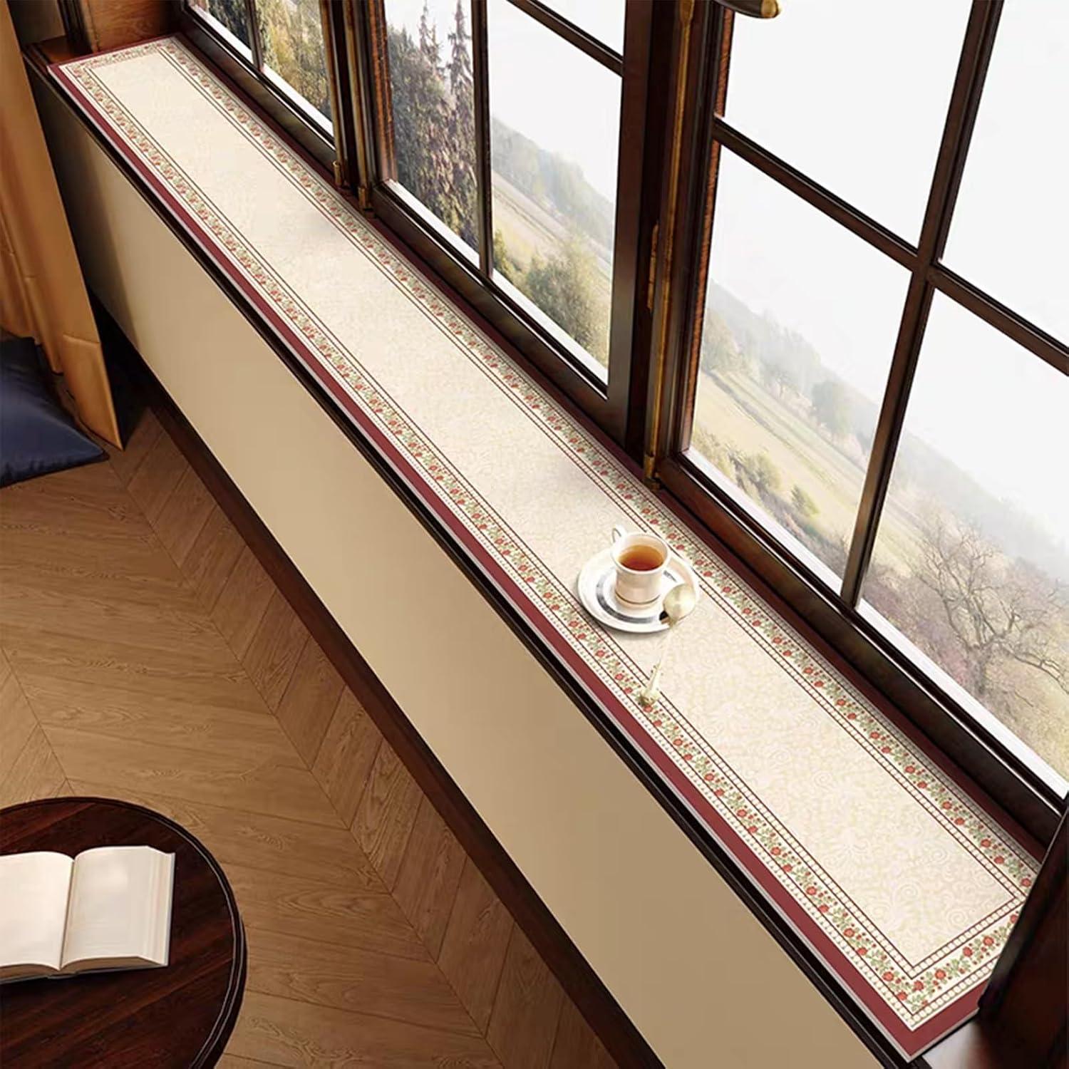 Vintage Narrow Window Sill Protector Mat, Household Windowsill Decorative Pad, Non-Slip Waterproof Pad Guard for Bedroom Windows, Easy to Cut(27x59in/70x150cm)