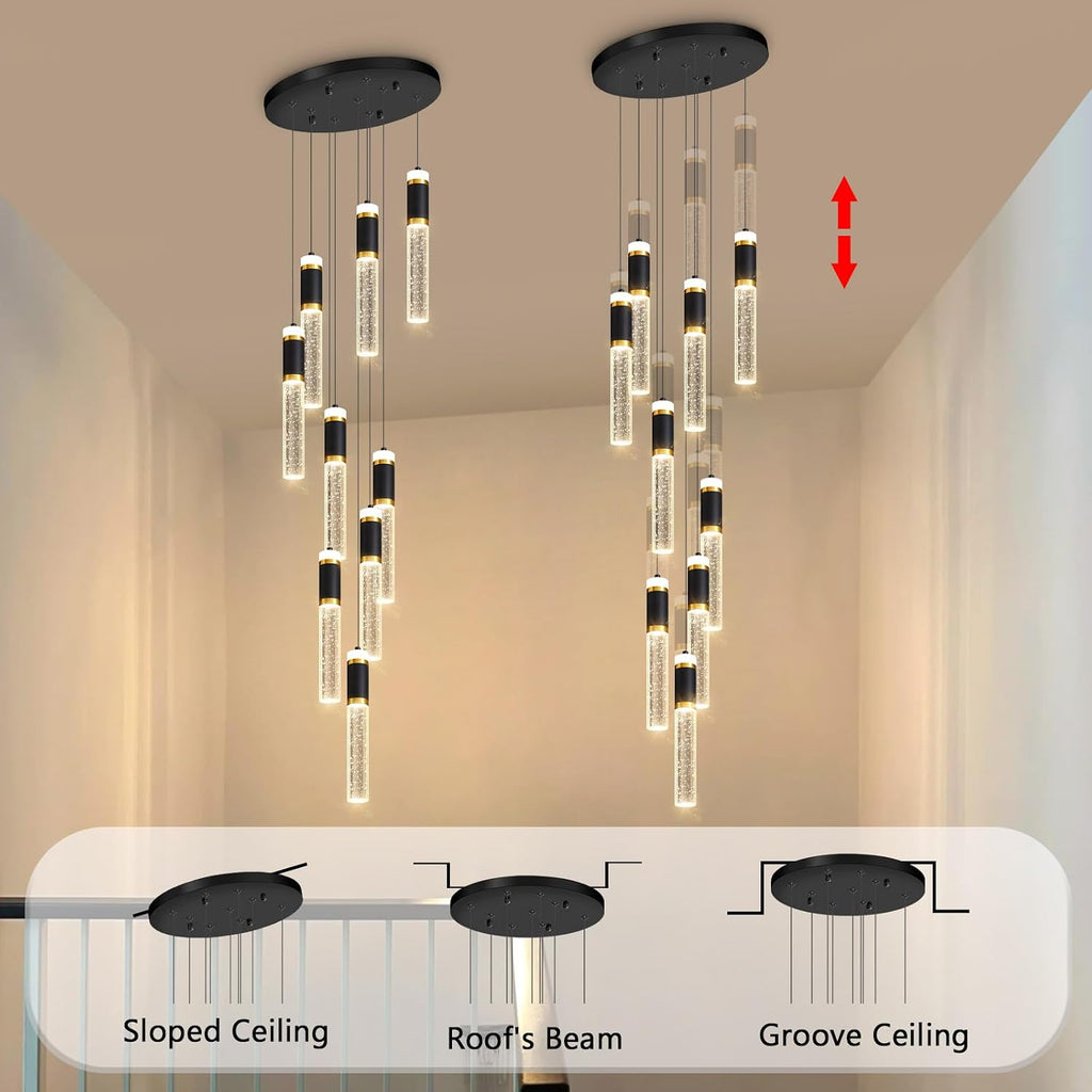 9-Lights Modern Crystal Spiral Chandelier for Staircase High Ceiling Chandeliers Bubble Pendant Lighting Hanging Light Fixture Flush Mount for Foyer Entryway