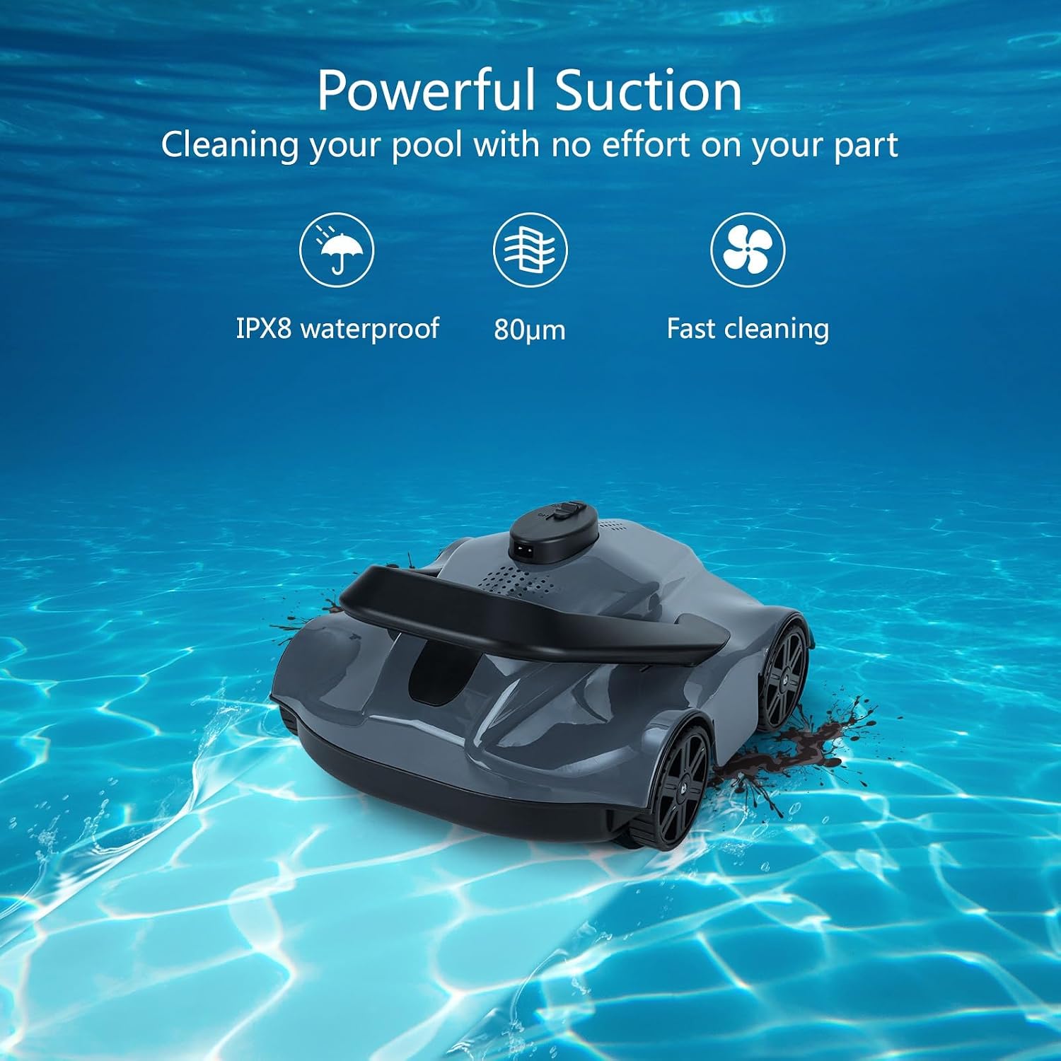 Pool Surface Skimmer Cleaner with Fine Filter, Lightweight Automatic Pool Vacuum Robot, Cordless Robotic Pool Cleaner for 1076 Sq.ft Pool