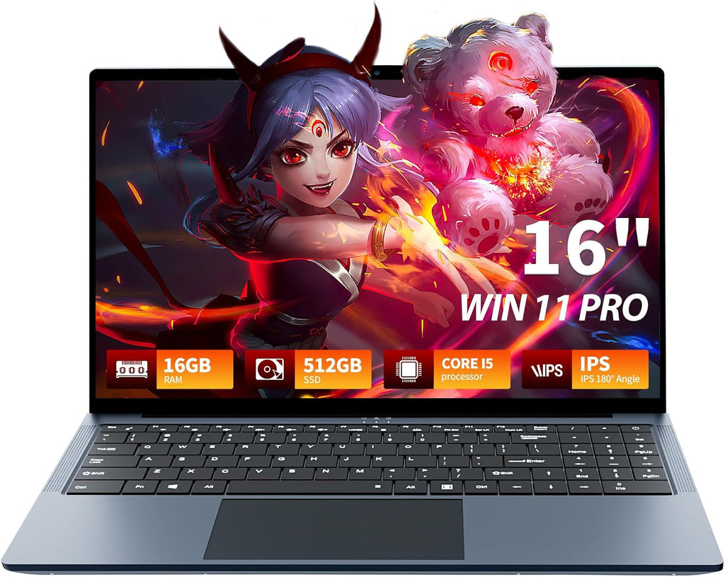 16 Inch Laptop Computer, FHD IPS 1200p Screen, Gaming Laptop i5 (Up to 3.6GHz) for 16GB RAM 512GB SSD,Dual Band WiFi BT5.0丨Long Lasting Battery丨Win 11 Pro Gaming PC, Notebook for Business Student