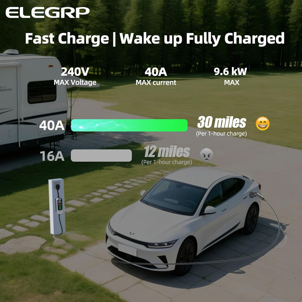 ELEGRP Level 2 EV Charger 40Amp, J1772 Portable Electric Car Charger, 240V NEMA 14-50 Plug, ETL Certified with 25FT Extension Cable