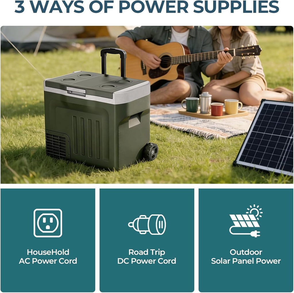 Electactic 12V Portable Refrigerator, 42 Quart(40L) Electric Cooler for Car Dual-Voltage 12V/24V DC Car Fridge, -4°F to 68°F Portable Freezer With Wheels, Truck, RV, Camping, Home, Road Trips，Green